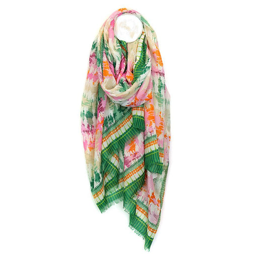 Green Mix Soundwave Print Scarf With Border