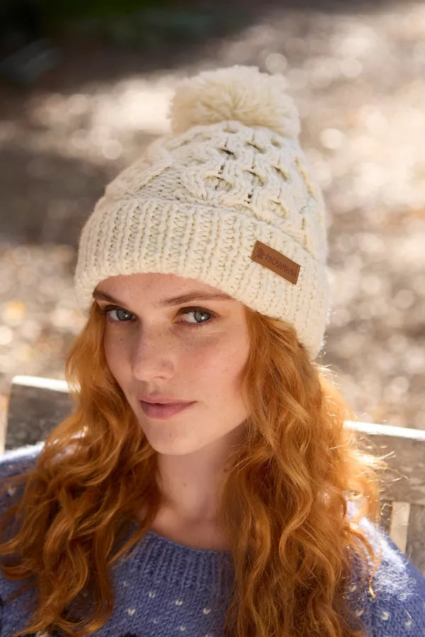 Enniskerry (Merino) Bobble Beanie | Cream | Forest