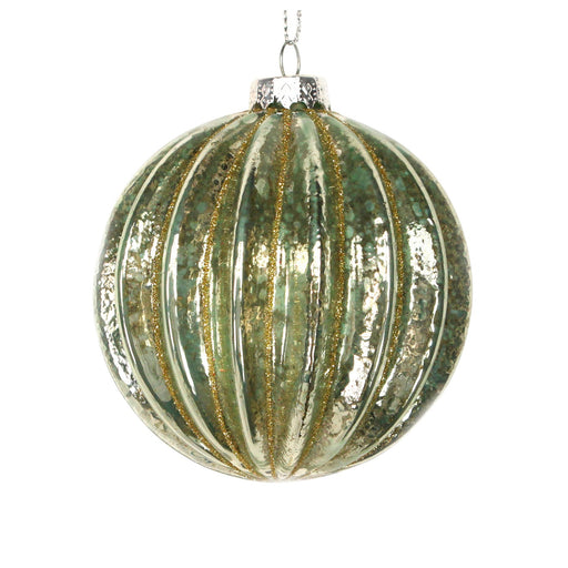 Green & Gold Ribbed Bauble