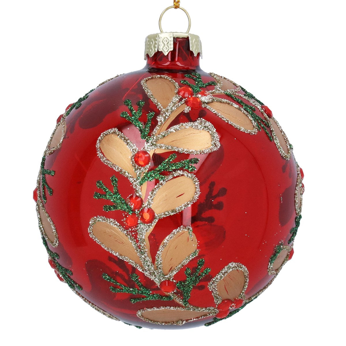Glass Bauble | 8cm | Clear Red w Gold Wreath