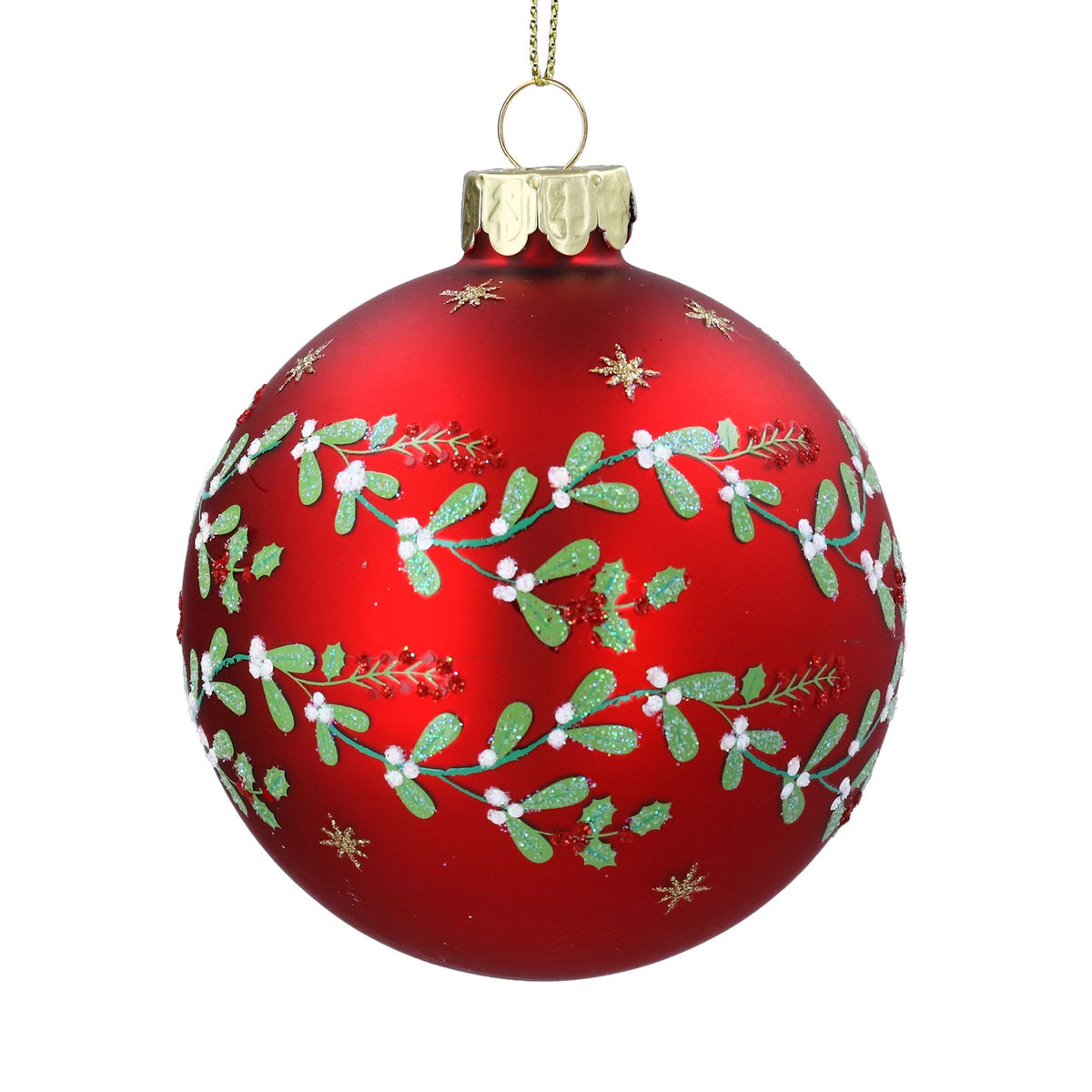 Christmas Glass Bauble | 8cm | Red/Mistletoe Garland