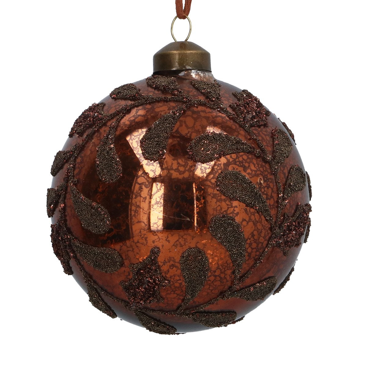 Glass Bauble | 10cm | Antique Mirror Chocolate/Bead