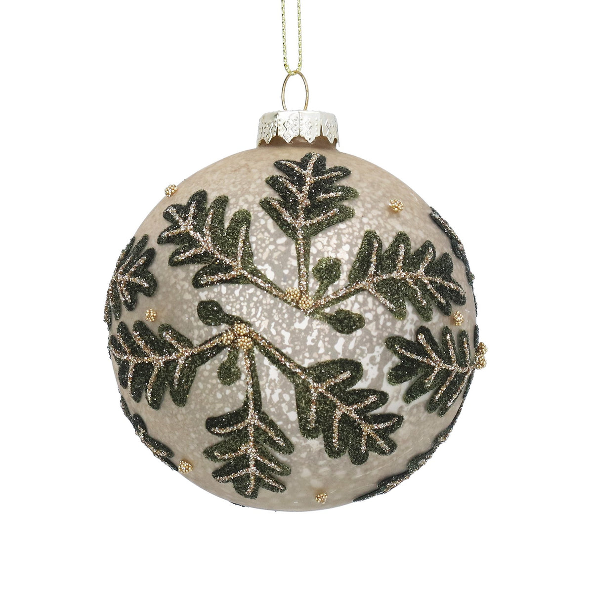 Glass Bauble | Antique Champagne/Oak Leaves