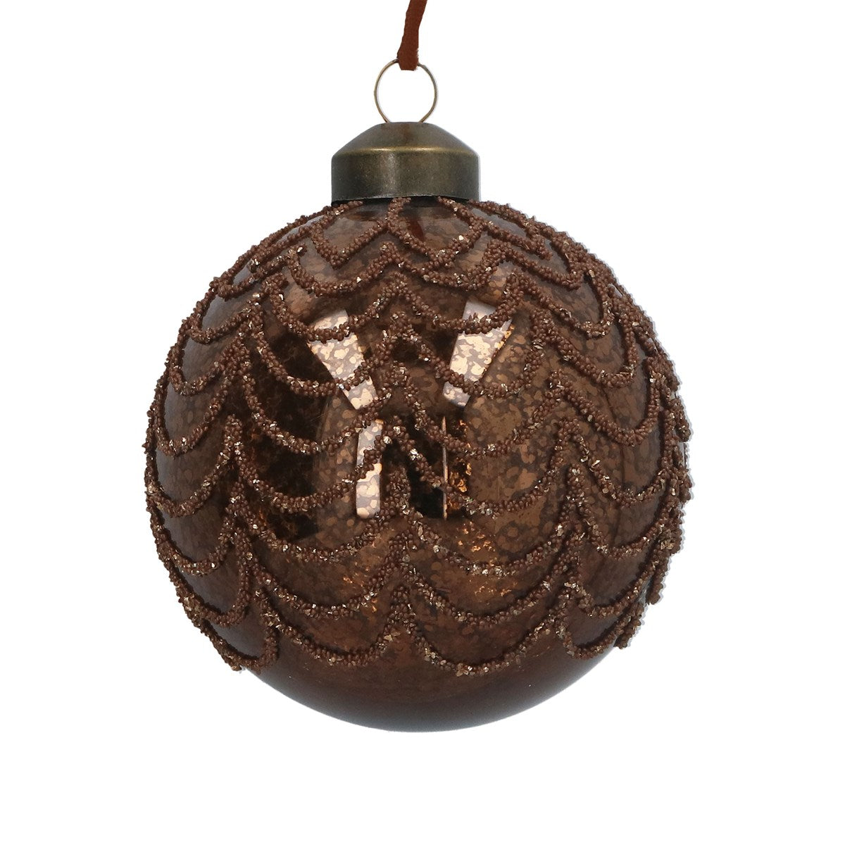 Glass Bauble | 8cm | Antique Chocolate/Beaded