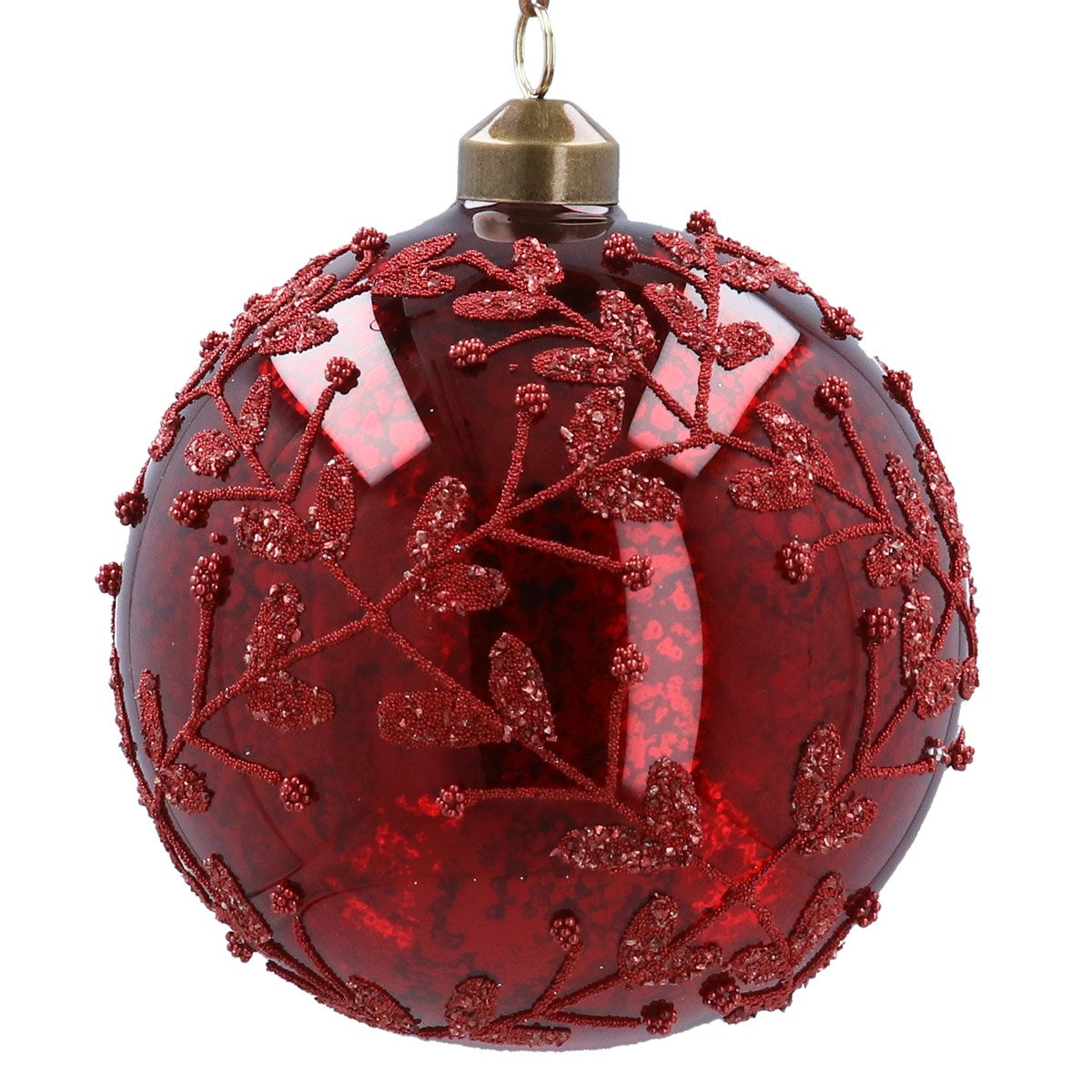 Glass Bauble | 12cm | Antique Burgundy/Beaded