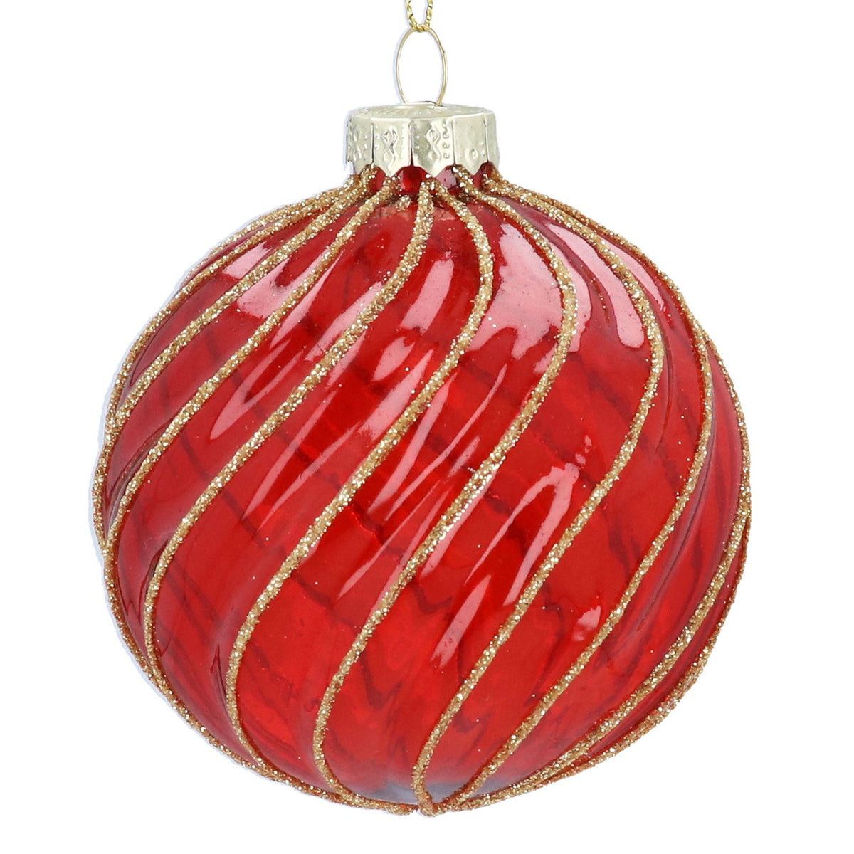 Glass Bauble | 8cm | Clear Red/Gold Swirl