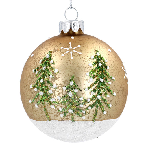 Mottled Gold & White Sparkling Glass Bauble