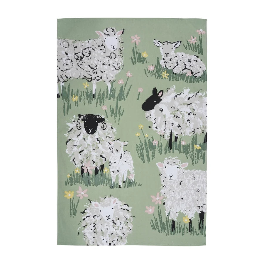 Woolly Sheep | Cotton Tea Towel | Green