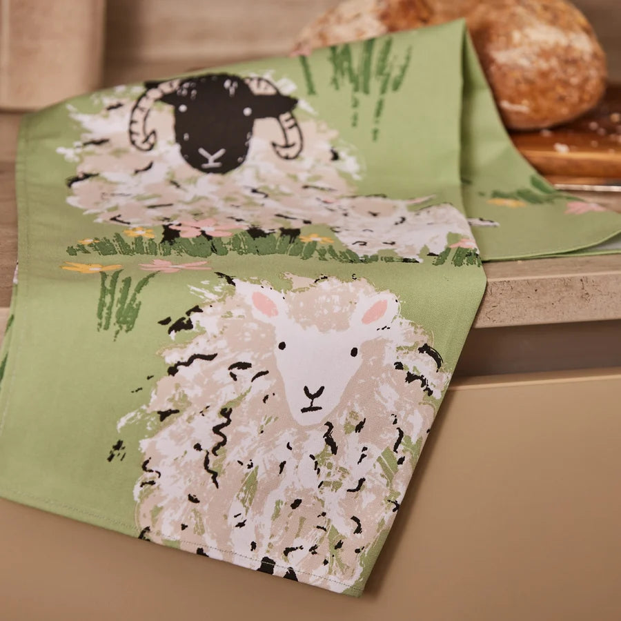 Woolly Sheep | Cotton Tea Towel | Green