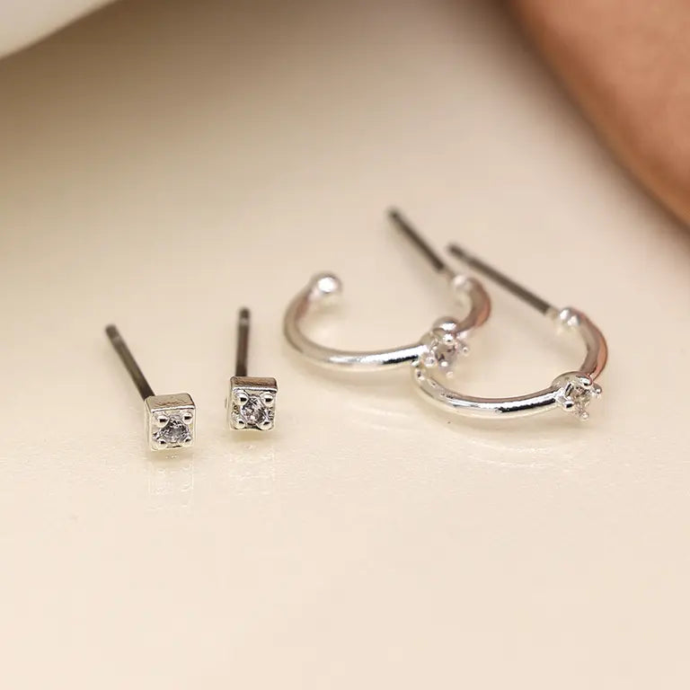 Stud and Sleeper Hoop Earrings | Silver