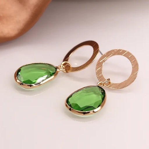 Golden Scratched Green Earrings