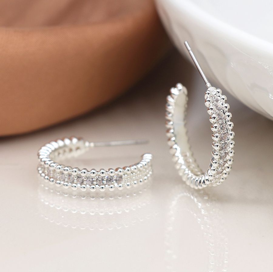 Bobble Edge | Silver Plated Hoops