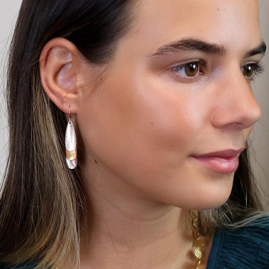 Mixed Finish Triple Layer Earrings