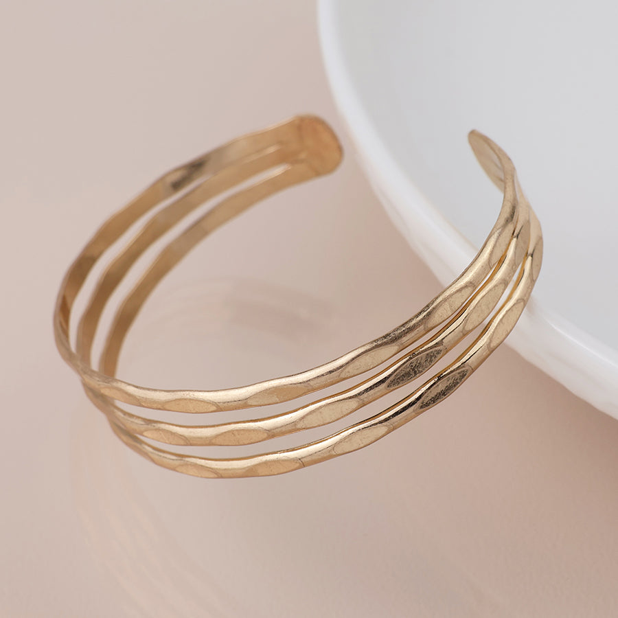 Hammered Triple Layer Bangle | Golden
