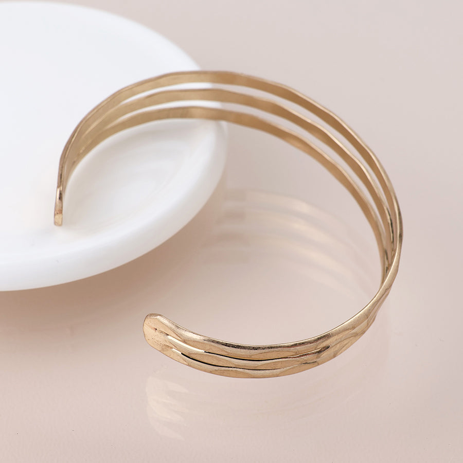 Hammered Triple Layer Bangle | Golden