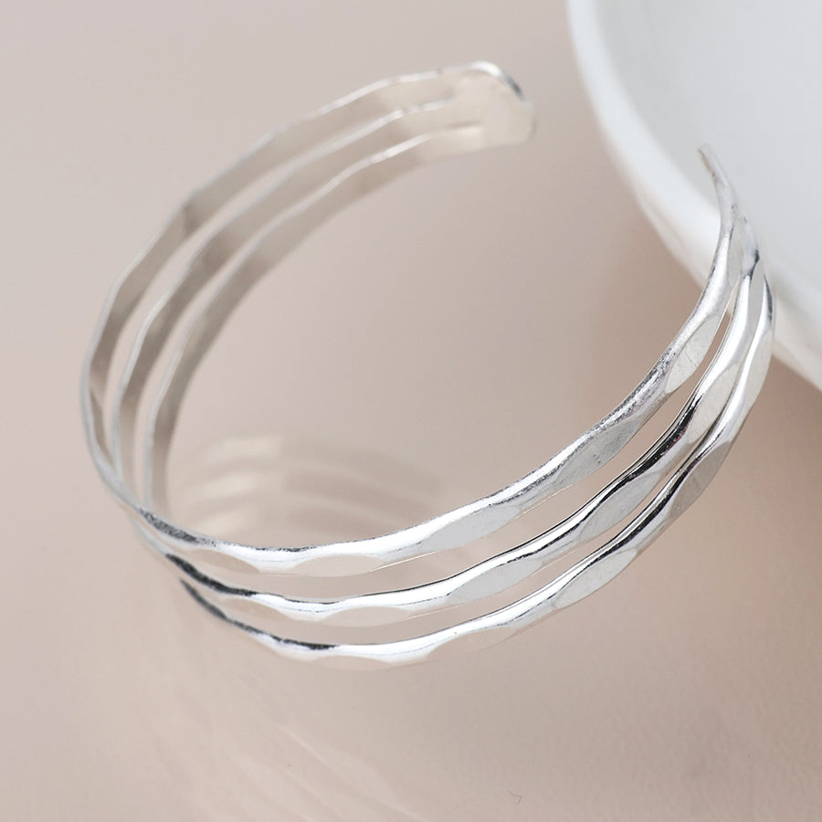 Hammered Triple Layer Bangle | Silver