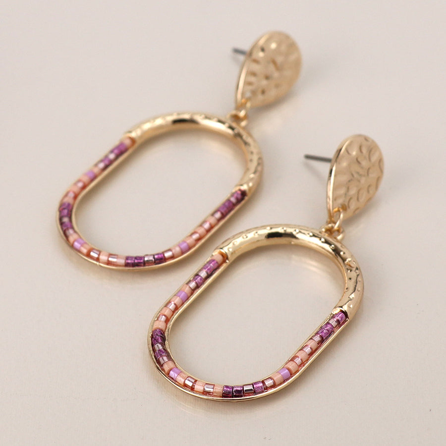 Golden and Pink Bead Mix Stadium Earrings
