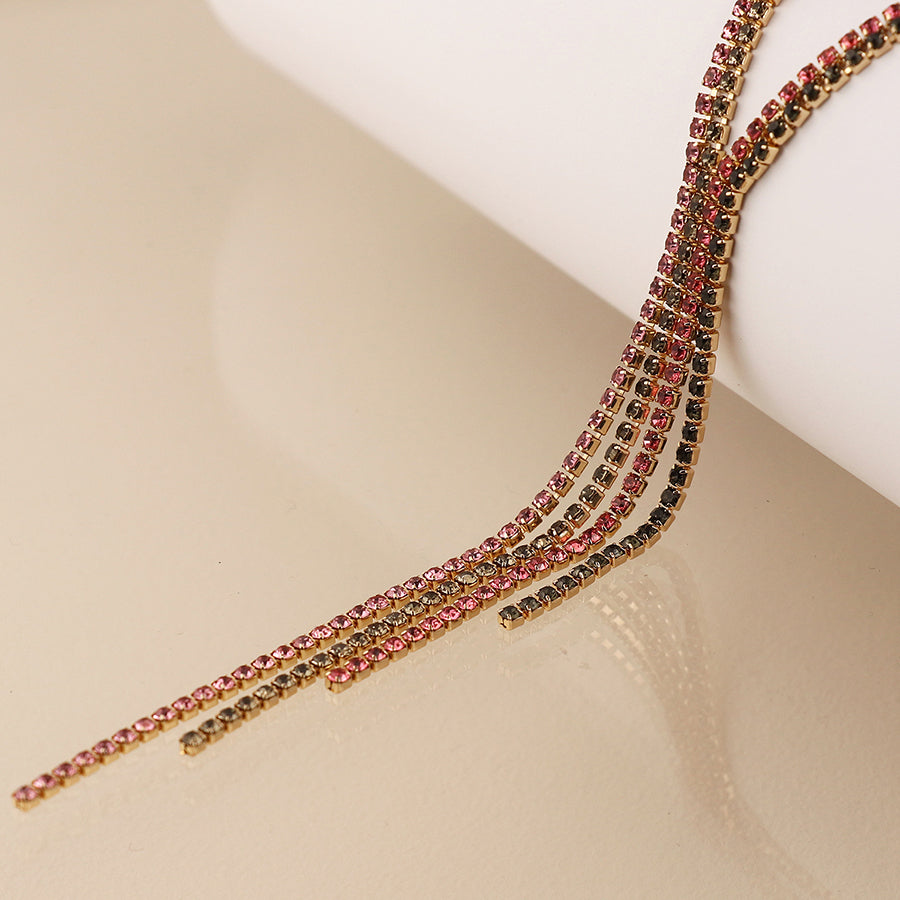 Black and Pink Mix Crystal Lariat Necklace