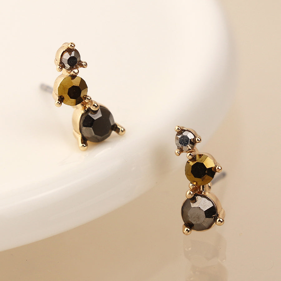 Golden Triple Mix Crystal Ear Climbers