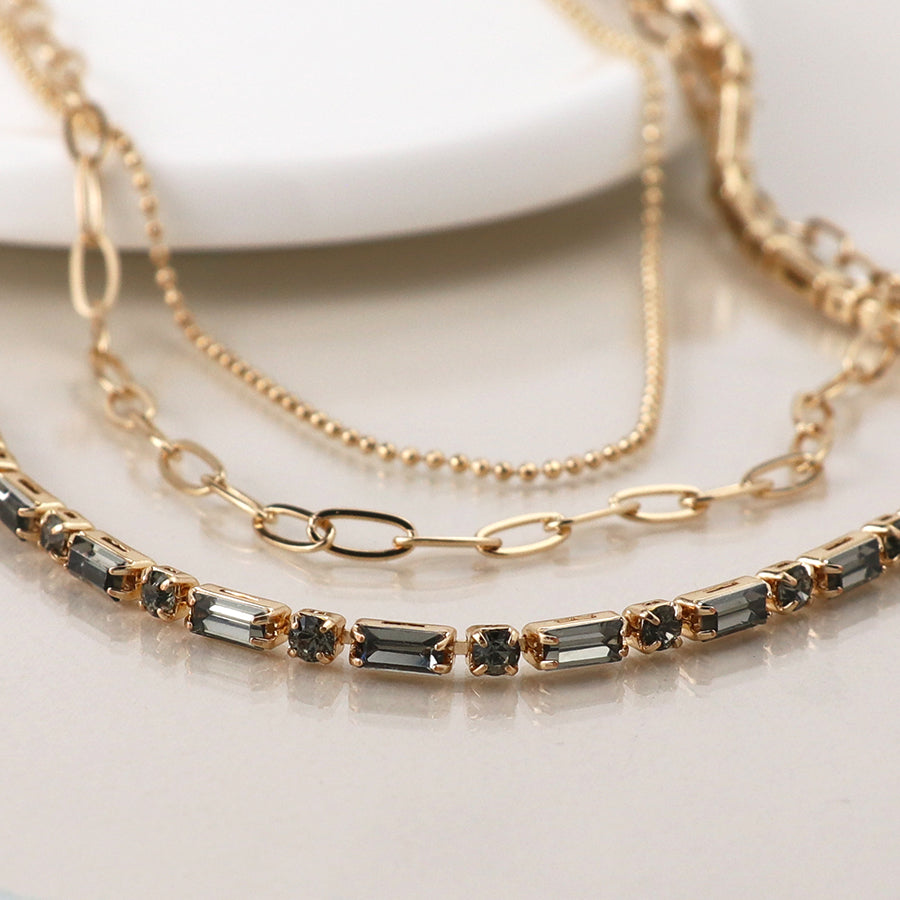 Golden Smoky Crystals and Chains Necklace
