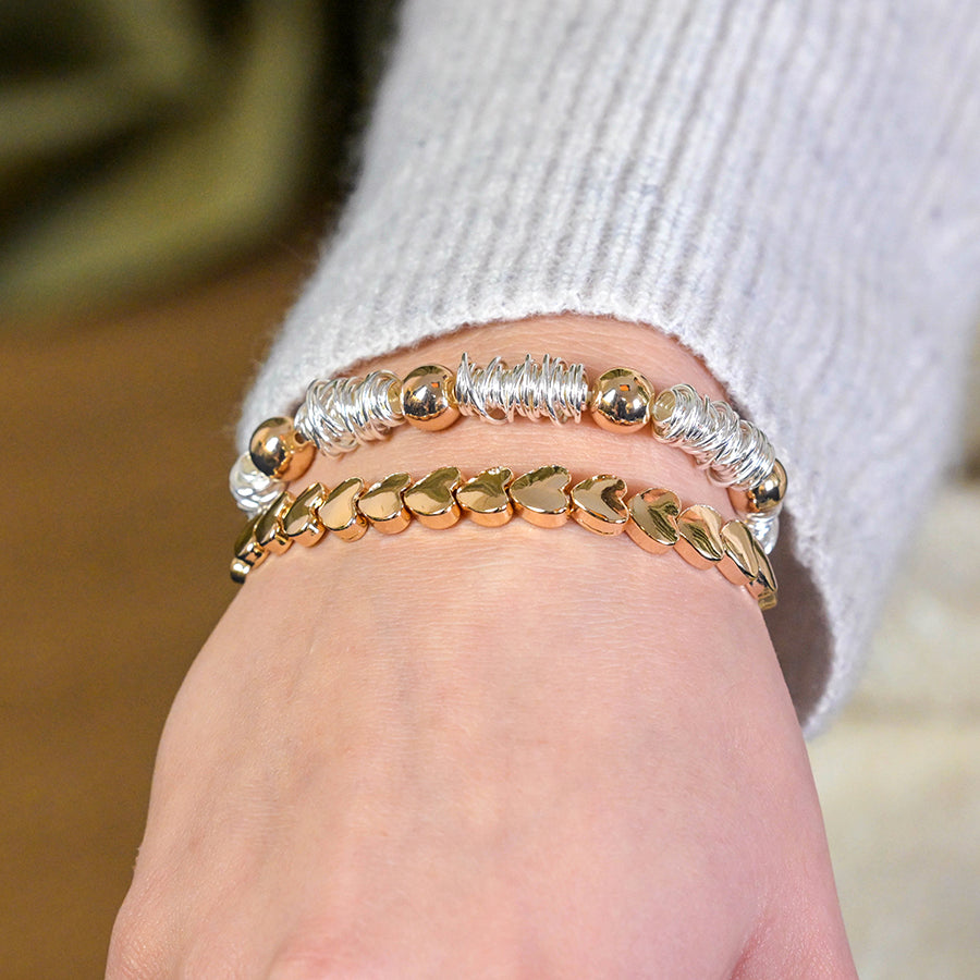 Silver Plated Spun Yarn and Golden Bead Bracelet