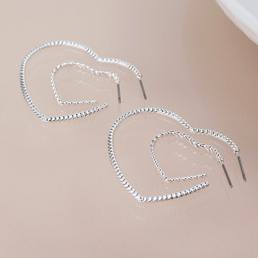 Textured Heart Earrings | Silver Plated