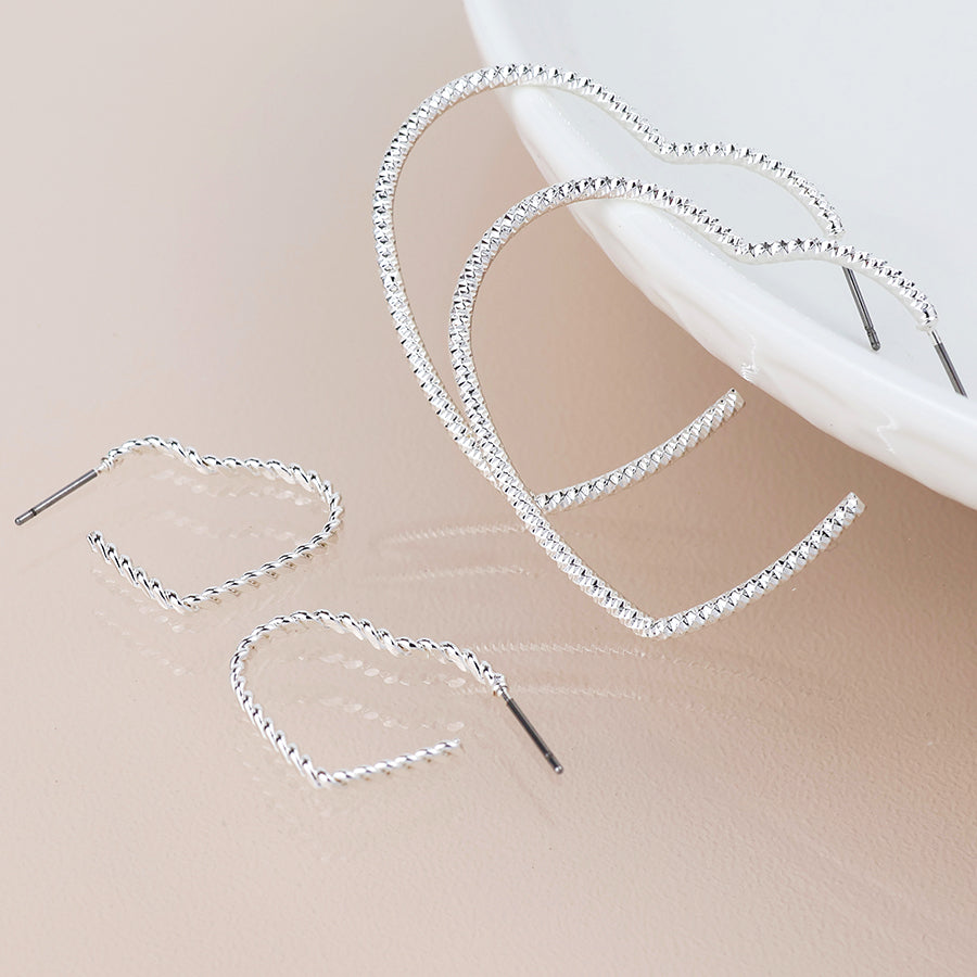 Textured Heart Earrings | Silver Plated