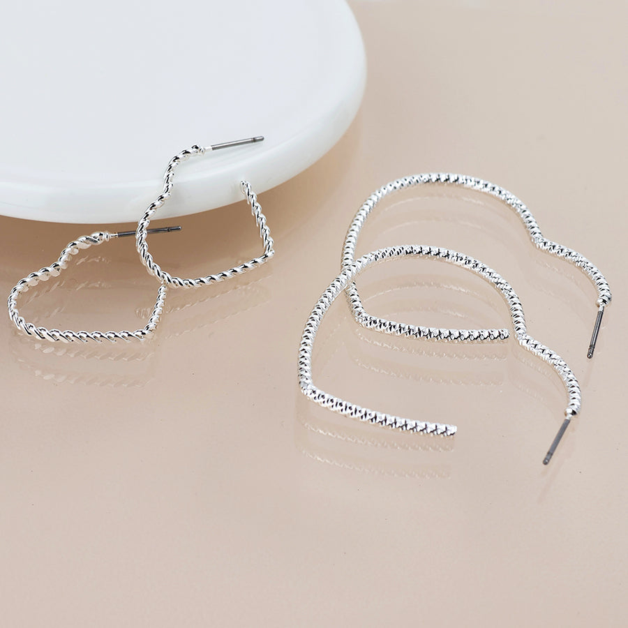 Textured Heart Earrings | Silver Plated