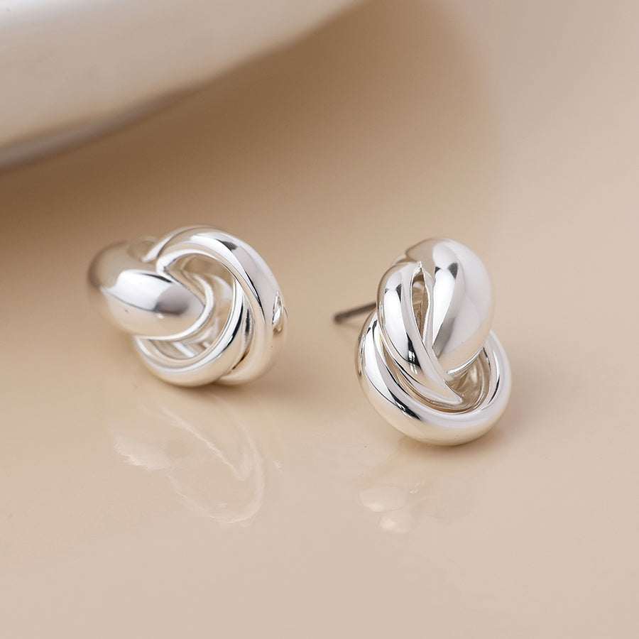 Polished Knot Earrings | Silver Plated