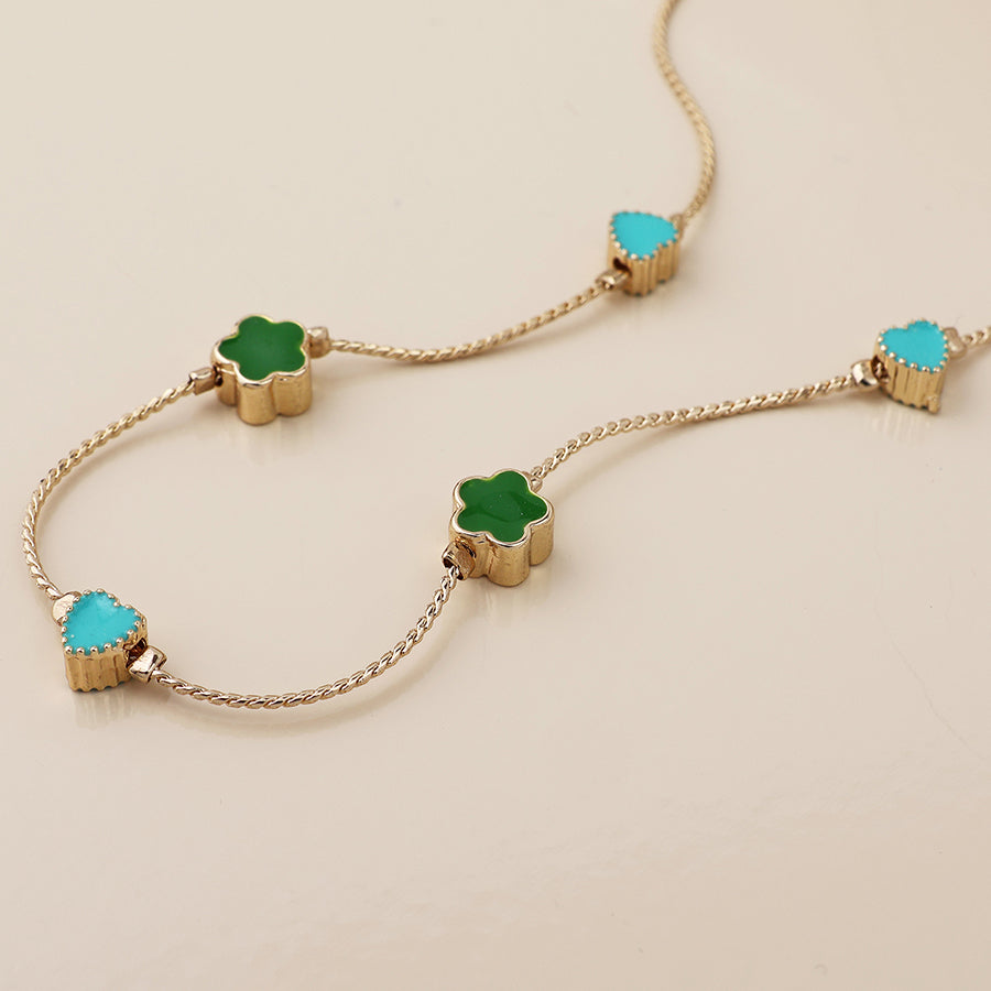Flowers & Hearts Station | Gold Necklace