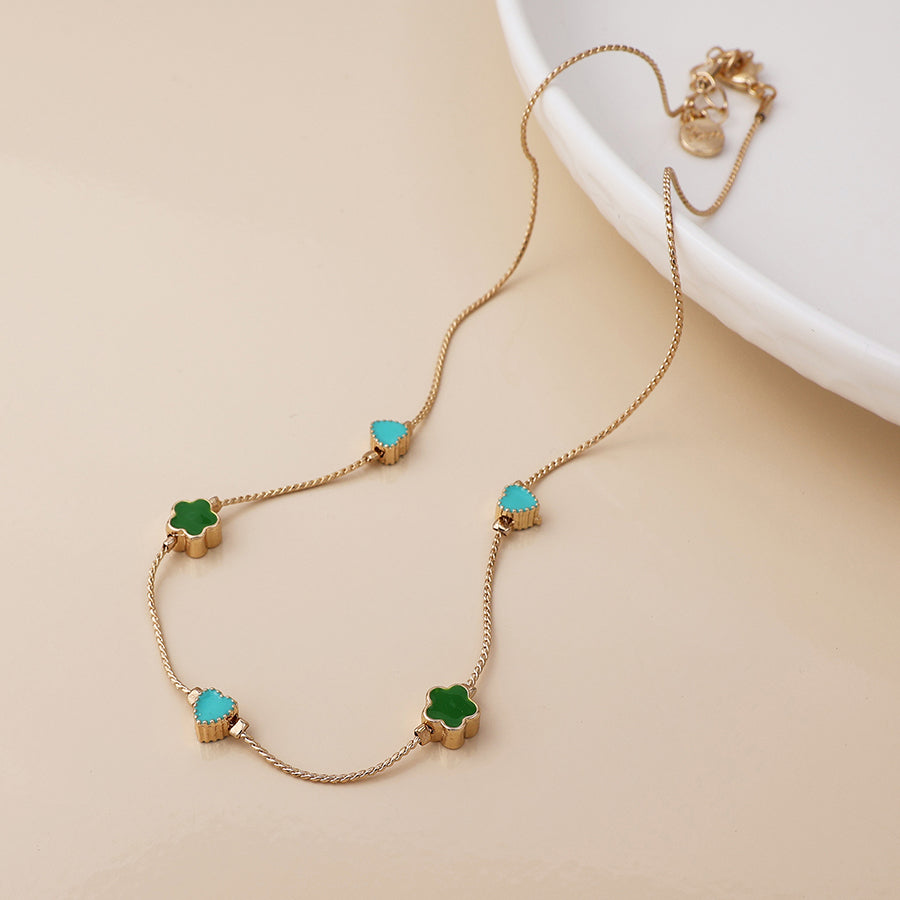 Flowers & Hearts Station | Gold Necklace