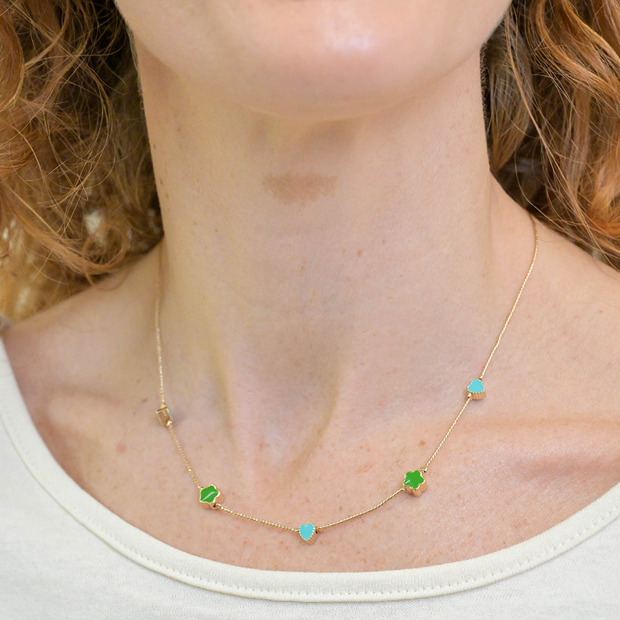 Flowers & Hearts Station | Gold Necklace