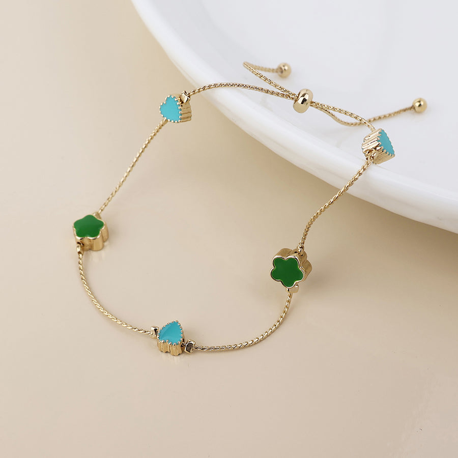 Flowers & Hearts Station Gold Bracelet