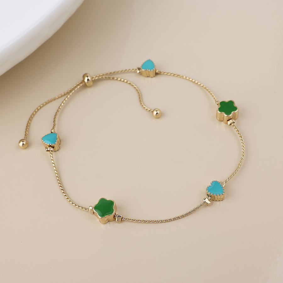Flowers & Hearts Station Gold Bracelet