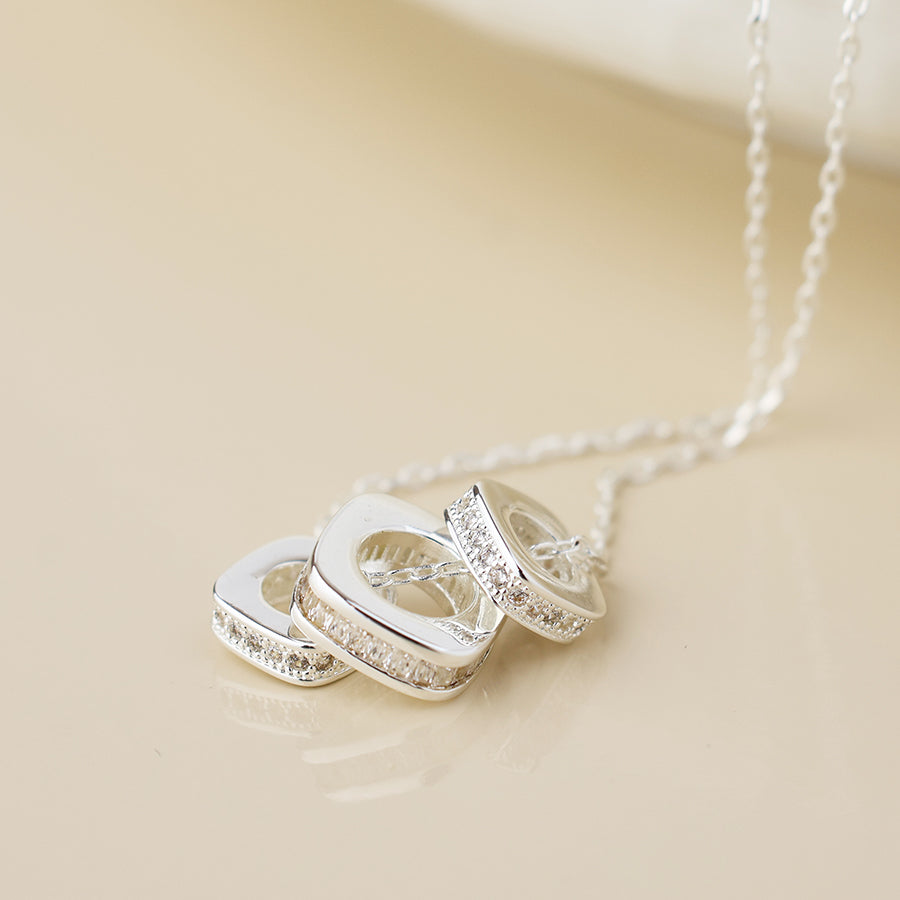 Simple Crystal Square Rings | Silver Plated Necklace