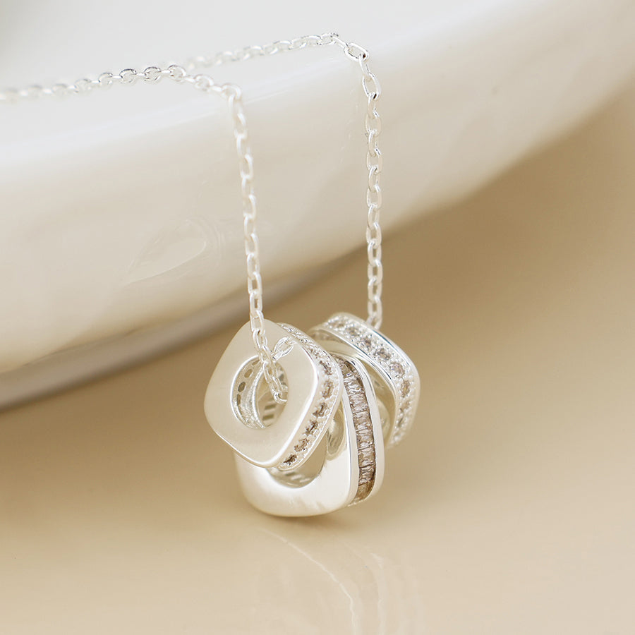 Simple Crystal Square Rings | Silver Plated Necklace