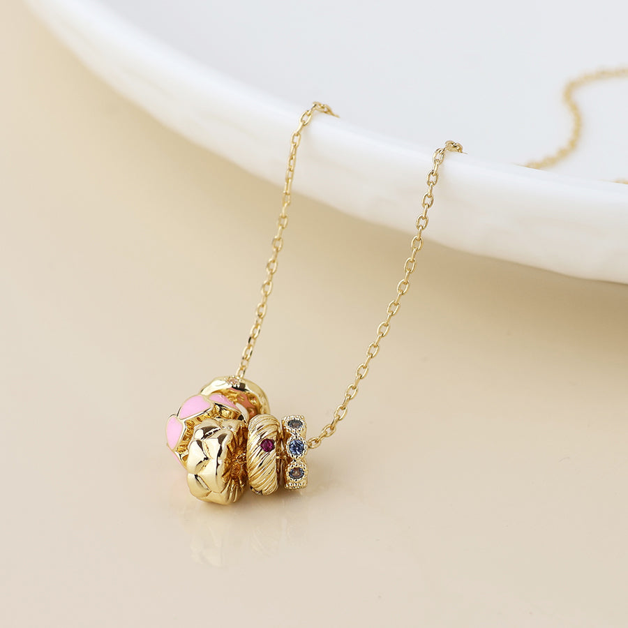 Multi Crystal Hoop Necklace With Pink Hearts | Gold