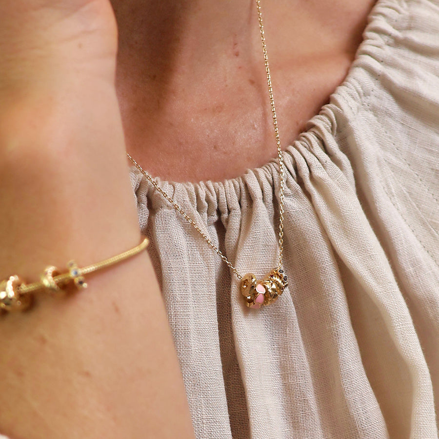 Multi Crystal Hoop Necklace With Pink Hearts | Gold