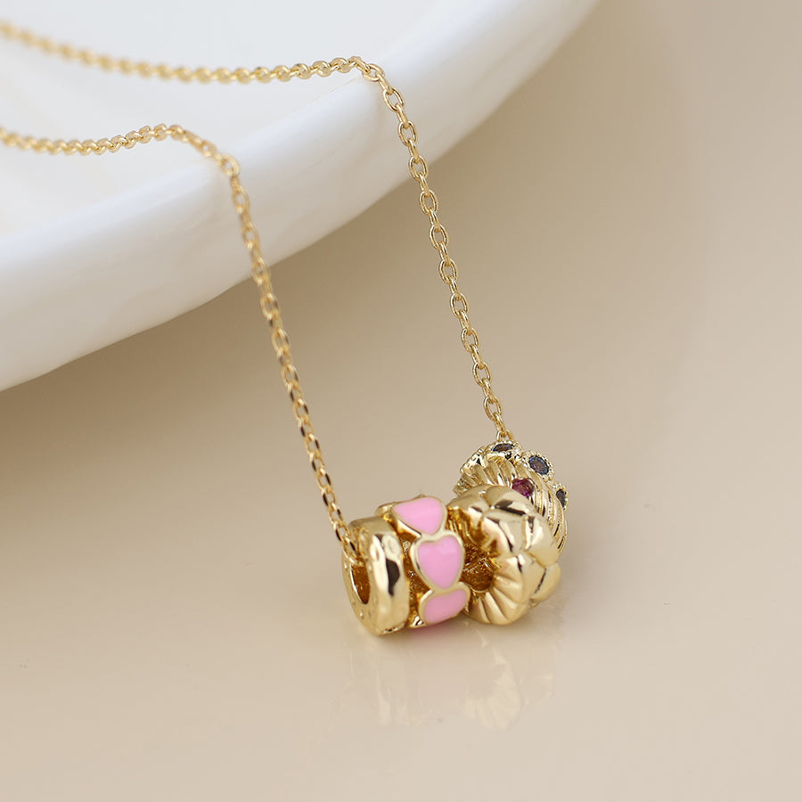 Multi Crystal Hoop Necklace With Pink Hearts | Gold