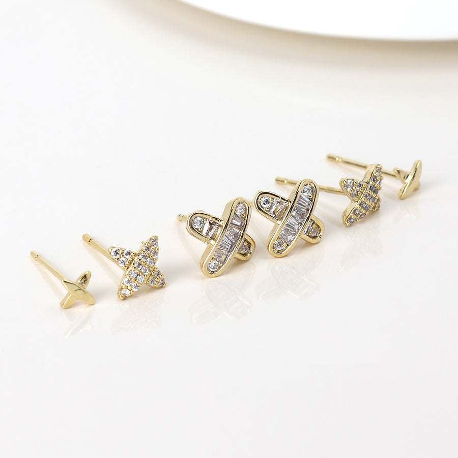 Triple Crystal Kisses Stud Earring Set | Golden