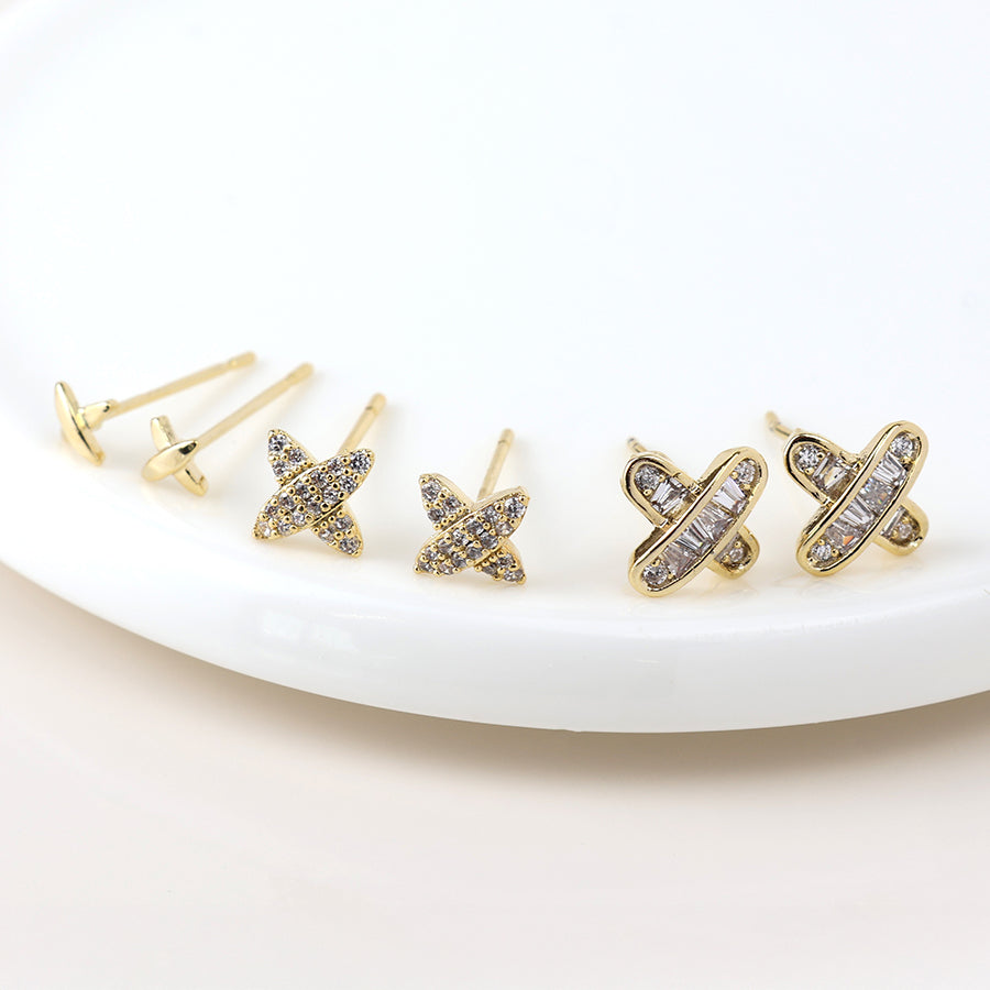 Triple Crystal Kisses Stud Earring Set | Golden