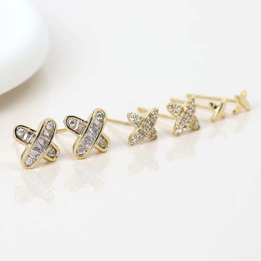 Triple Crystal Kisses Stud Earring Set | Golden