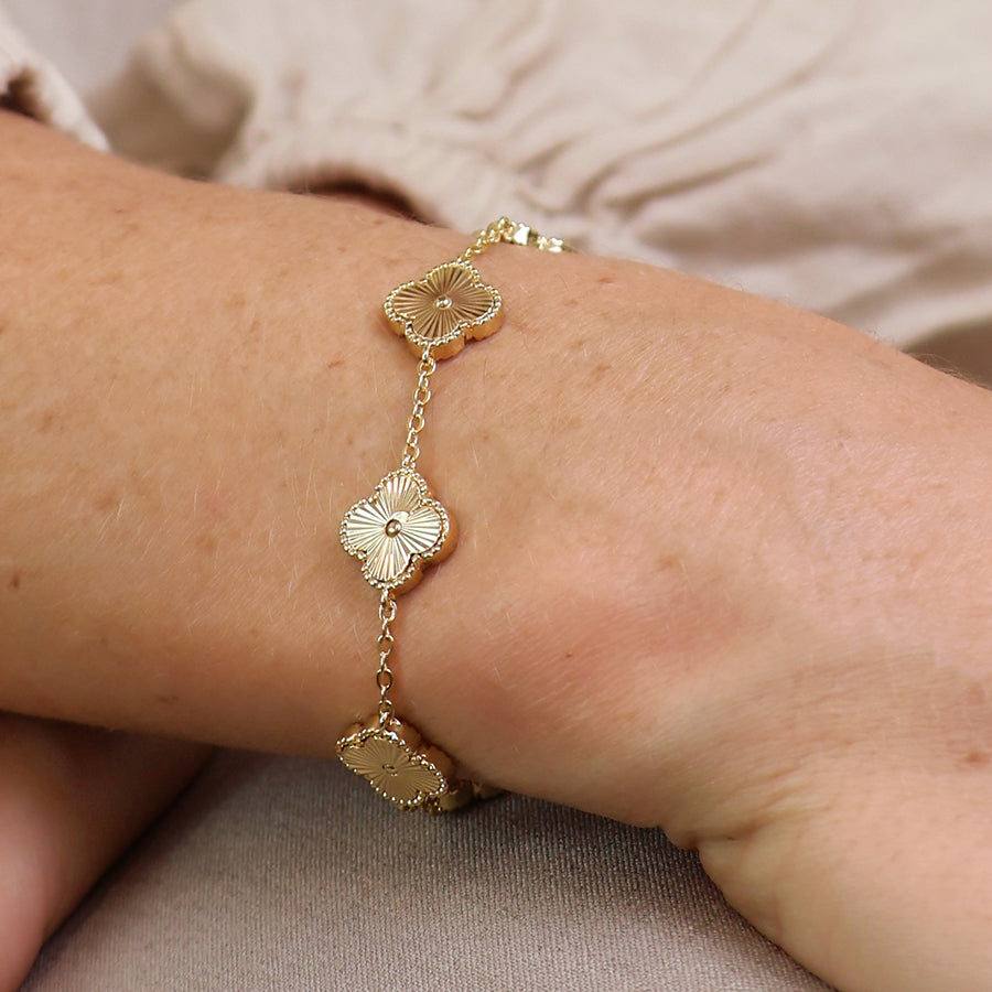 Plated Quatrefoil Station Bracelet