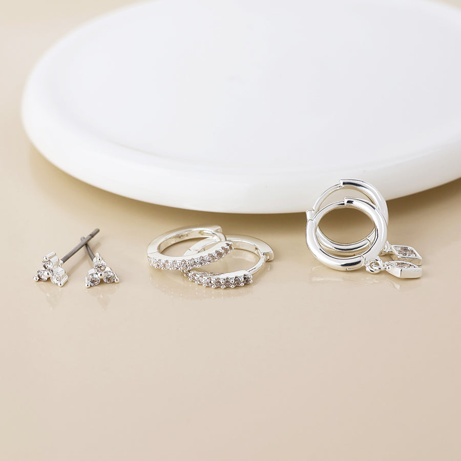 Crystal Hoops and Studs Earring Set