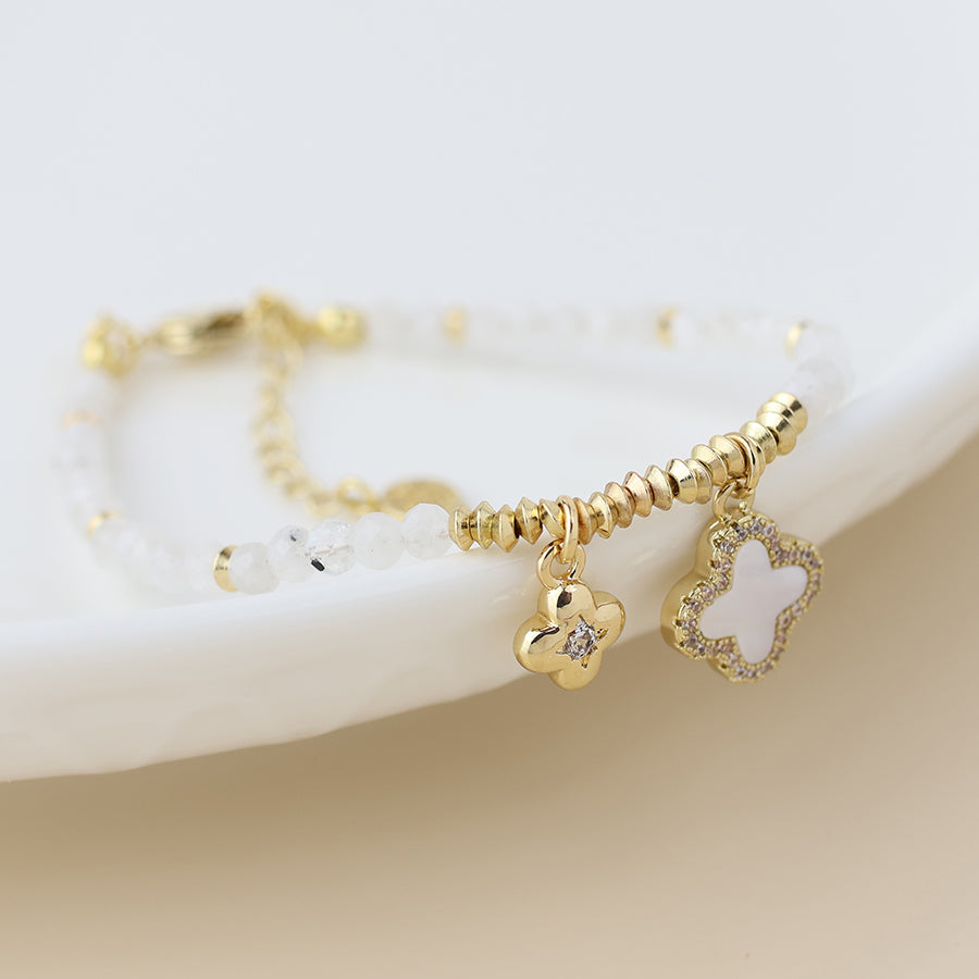 Bead Quatrefoil Charm Bracelet | Golden and White