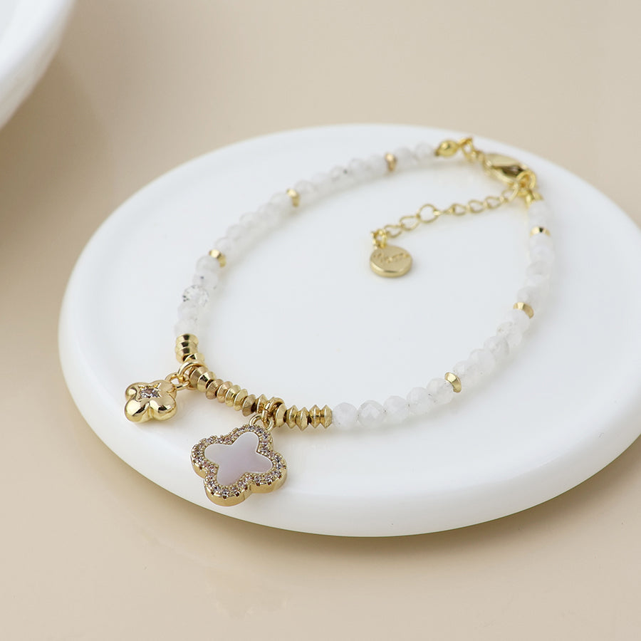 Bead Quatrefoil Charm Bracelet | Golden and White