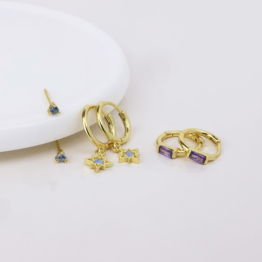 Ella Triple Earring Set with Blue & Purple Crystals | Gold Plated