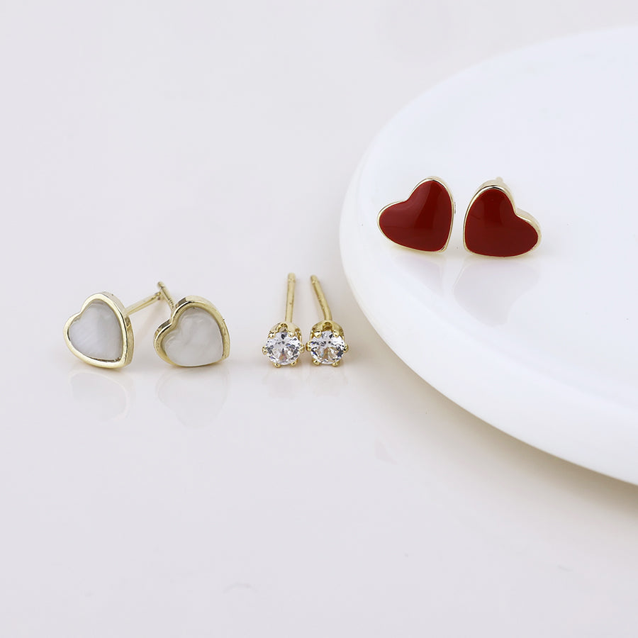 Heather Double Heart & Crystal Stud Earring Set | Gold