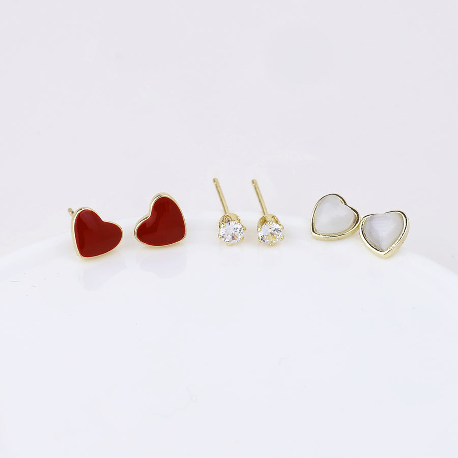 Heather Double Heart & Crystal Stud Earring Set | Gold