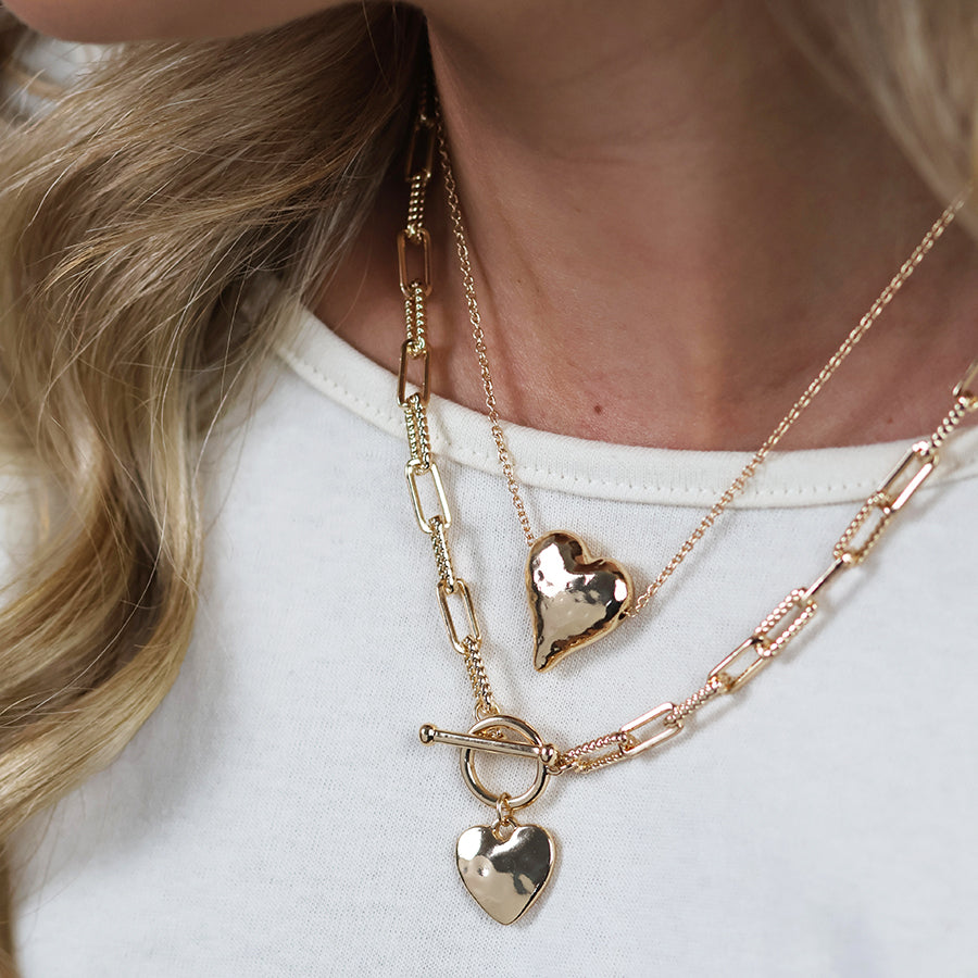 Foundry golden heart and t-bar necklace with twist links